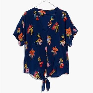 Madewell Silk Novel Tie-Front Top in Bird of Paradise Size Small Short Sleeve